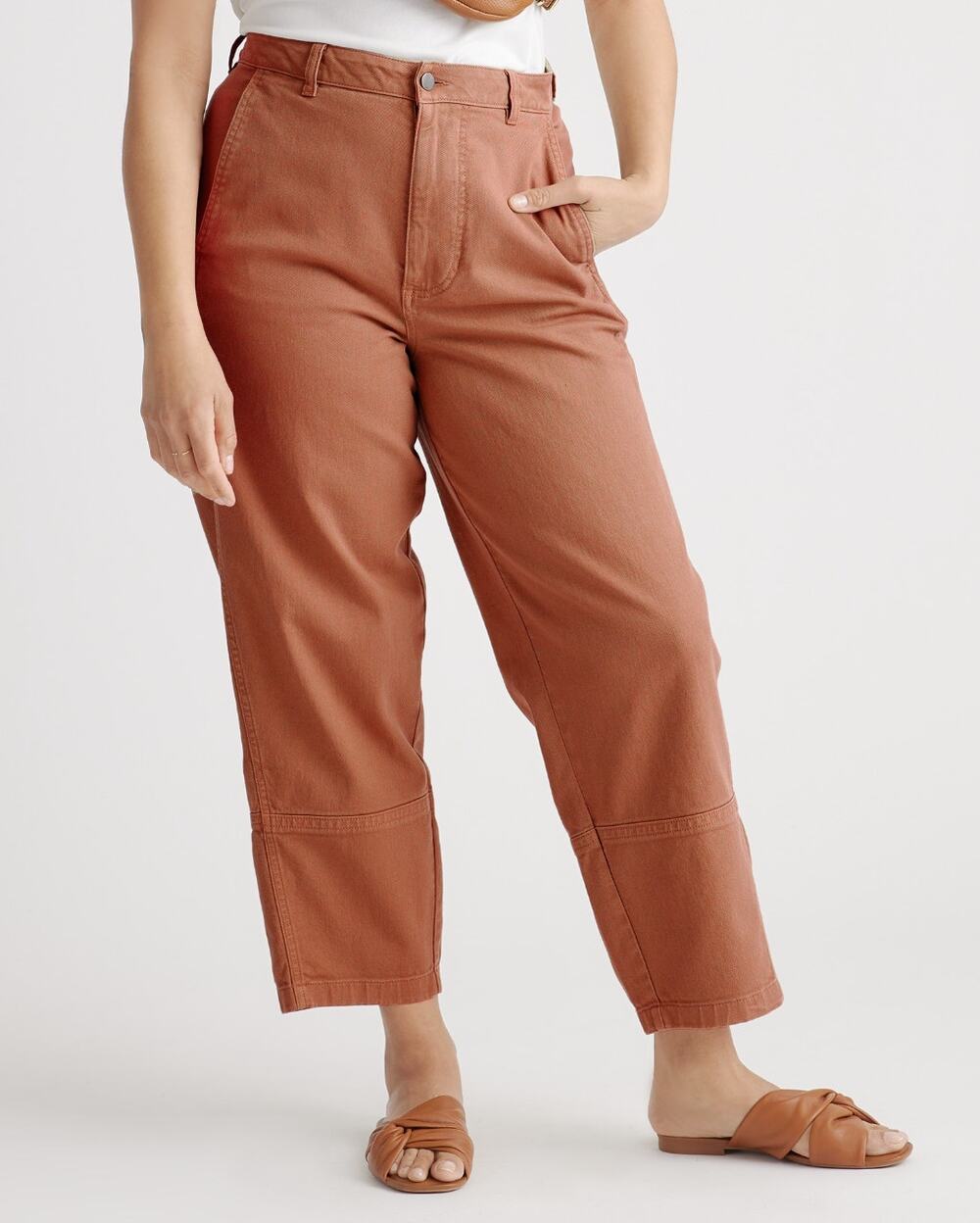 QUINCE Organic Stretch Cotton Twill Barrel Pants Rust Brown Sz 16 {3Q10}